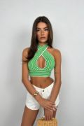 Çizgili Boyun Bağlamalı Crop resmi
